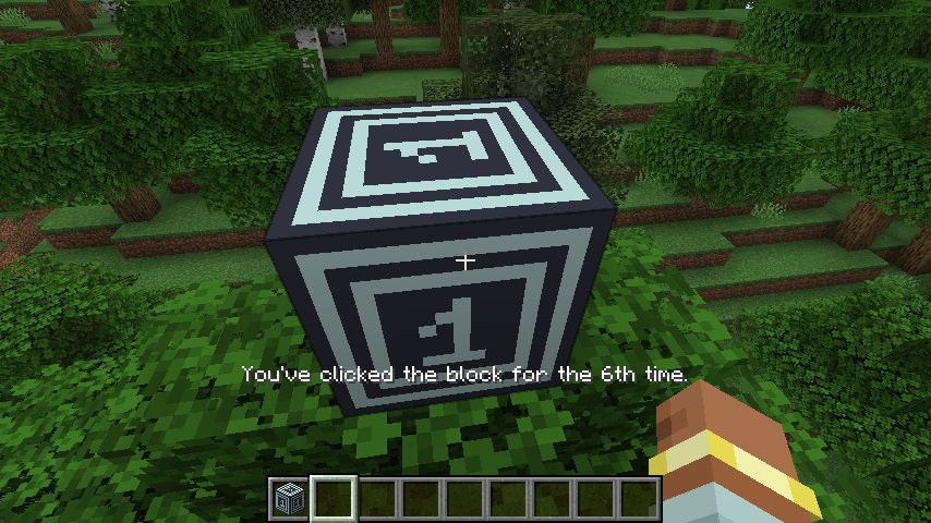 Messaggio "You've clicked the block for the 6th time" apparso sullo schermo dopo il clic con il tasto destro