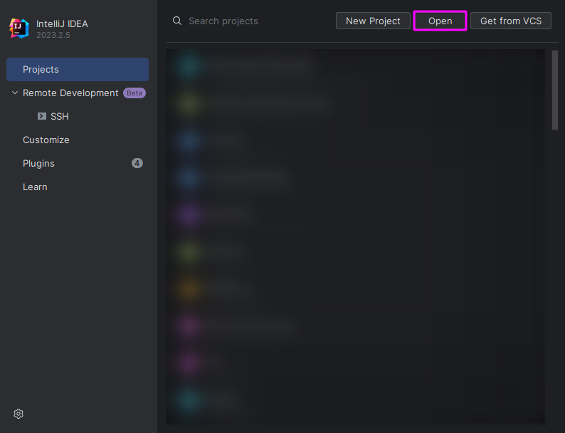 プロジェクトを開く 画面