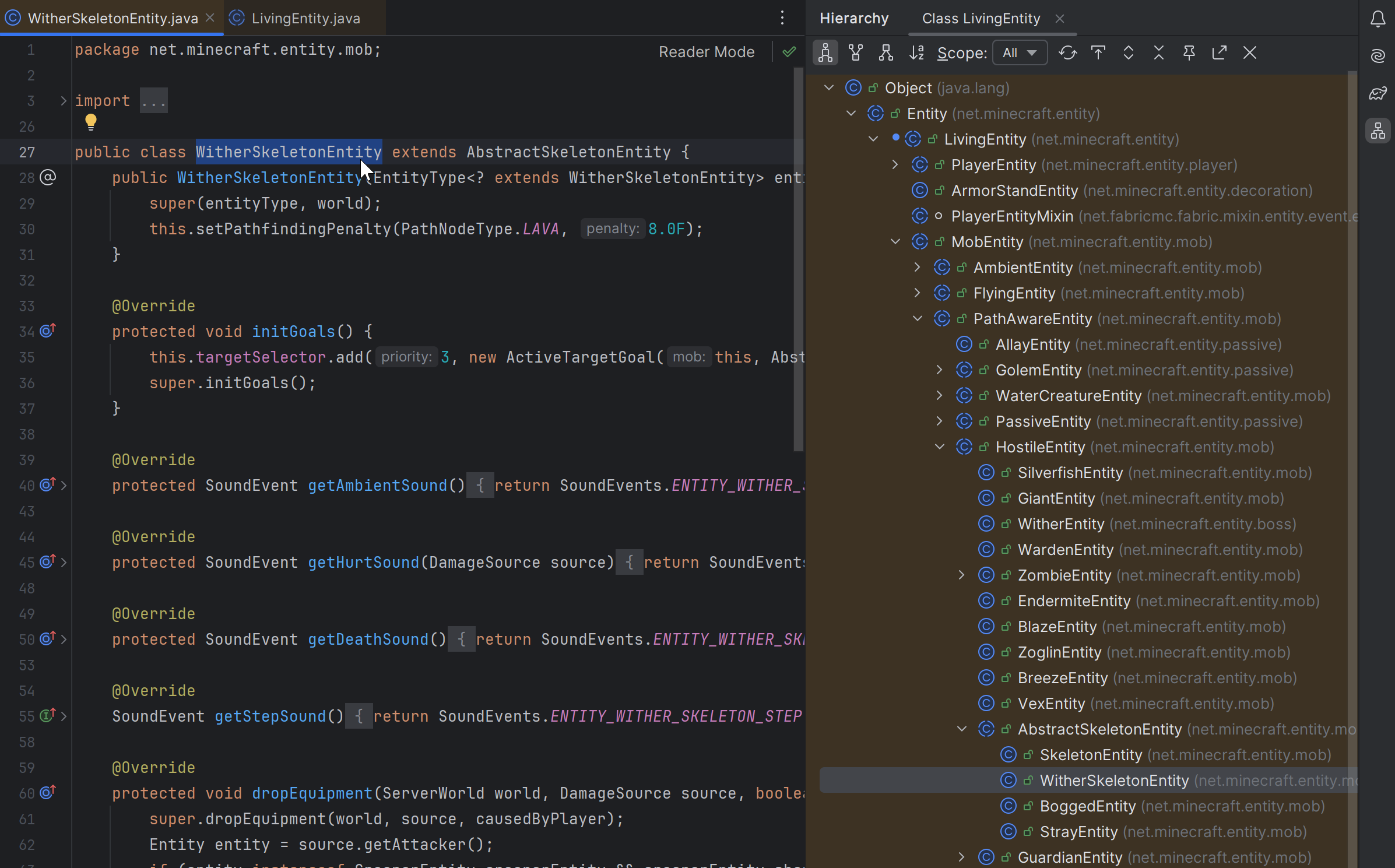 Окно иерархии типов