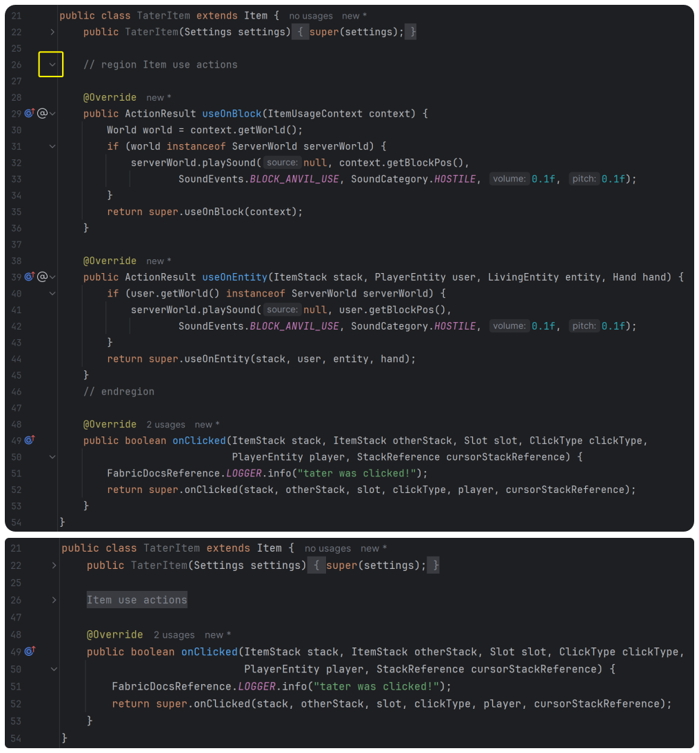 Свернуть регион